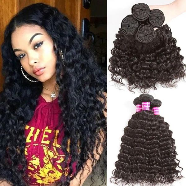 Teje paquetes de paquetes rizados profundos ofertas al por mayor 3 4 piezas 24 26 28 30 pulgadas cabello humano brasileño remy rizo hinchable reina caliente mojado y ondulado Deepwa