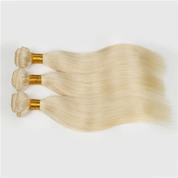 Tisse blond européen # 613 100% non transformés Remy cheveux humains tissage blanc blond droit 4 faisceaux de cheveux vierges coudre dans les extensions de cheveux gratuits