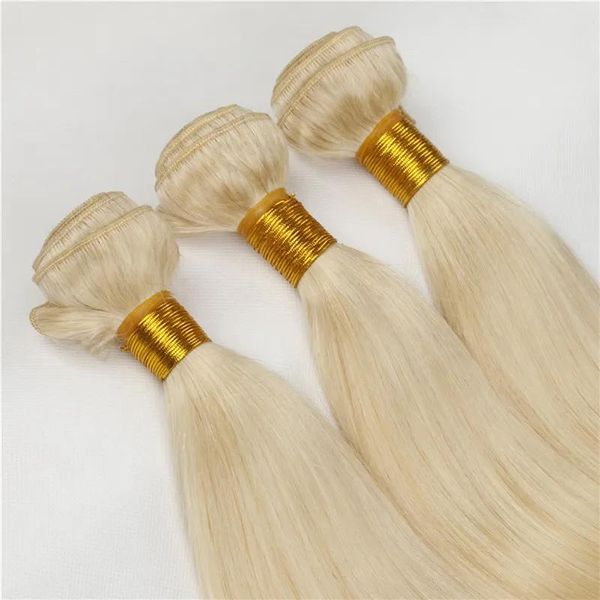 Tisse Grade 7a Brésilien Miel Blonde Cheveux Raides Armure Non Transformés 613 Russe Blonde Vierge Extension de Cheveux 3pcs / Lot Épais Cheveux Humains