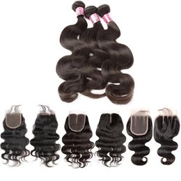 Teje Greatremy Body Wave Cabello humano 3 paquetes con cierre Trama doble Paquete de cabello virgen brasileño y cierres Ofertas Suministro de fábrica L