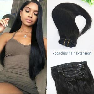 Tisse les cheveux humains brésiliens droits avec pince dans l'extension de cheveux 1B couleur naturelle cheveux vierges humains afro-américains 7 pièces 120 grammes