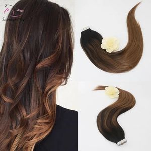 Teje la extensión del pelo de la cinta de la PU del pelo humano recto del color 2/8 # del balayage del pelo de Remy de la Virgen de la alta calidad del grado superior