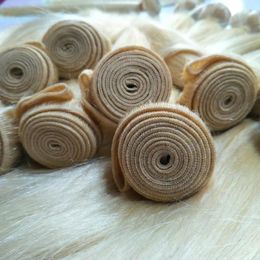 Weeft topkwaliteit verkoop menselijk remy haarkleur 613 blond russisch haar steil extensions 95g een pc 3 stuks of 4 stuks een lot gratis