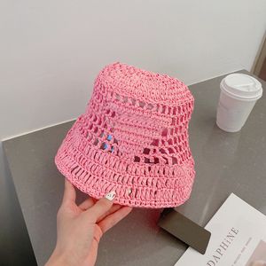 Bucket Hat Weven For Women Straw hoeden Herenontwerpers Caps Luxurys Bonnet Beanie Embroidery Designer P Cap Hollow Out Wave Sunhat Pink 2022
