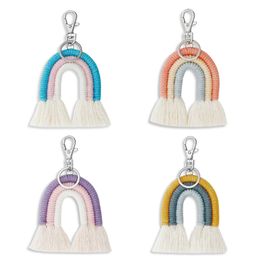 Tissage arc-en-ciel porte-clés Boho fait à la main macramé porte-clés porte-clés sac breloque décoration voiture suspendus bijoux cadeaux