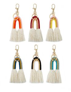 Rainbow Keychains weven voor vrouwen Boho handgemaakte sleutelhouder Keyring macrame tas charm auto hangende sieraden geschenken 4243432