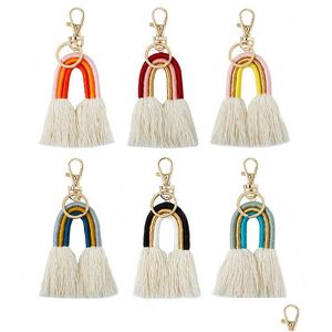 Tissage arc-en-ciel porte-clés pour femmes Boho porte-clés fait à la main porte-clés Rame sac charme voiture suspendus bijoux cadeaux 17 couleurs livraison directe