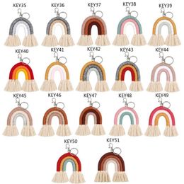 Llaveros tejidos de arcoíris para mujer, llaveros de macramé con borlas, llavero, joyería 304x