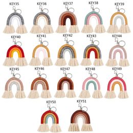Rainbow Keychains weven voor vrouwen Tassel Macrame Keyrings Key Holder Sieraden259u