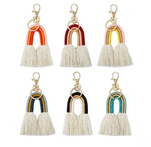 Weven Regenboog Sleutelhangers Handgemaakte Sleutelhouder Sleutelhanger Rame Bag Charm Auto Opknoping Sieraden Geschenken Voor Vrouwen 134