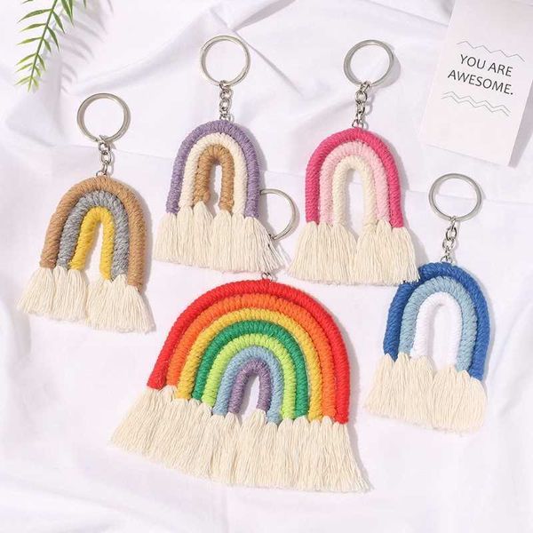 Tissage arc-en-ciel porte-clés porte-clés à la main porte-clés pour filles tenture murale enfants chambre décoration voiture suspendus bijoux cadeaux G1019