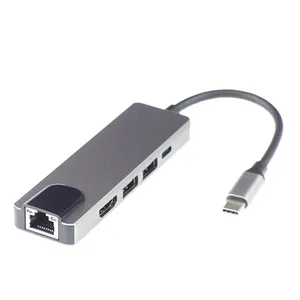 webkabel 5 in 1 Type C naar RJ45 4K HDTV USB 3.0 Oplaadhub Adapter Converter voor MacBook Pro