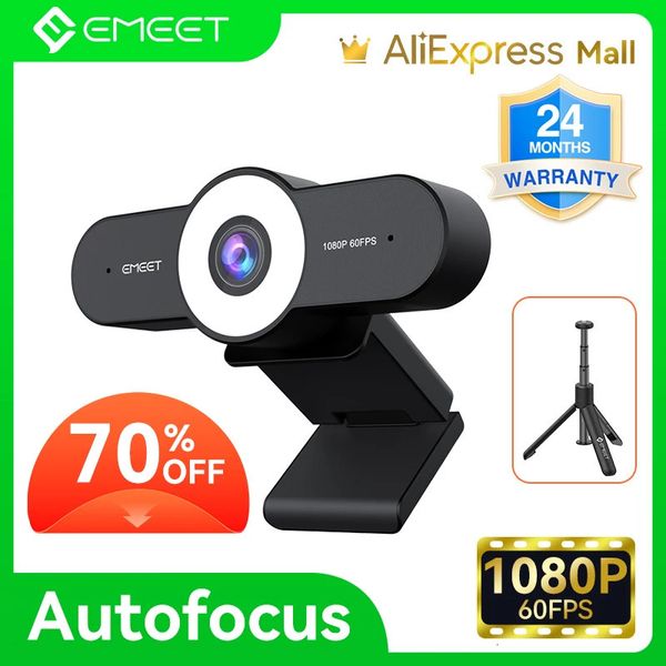 Webcam 1080P 60FPS caméra Web Autofocus Streaming EMEET C970L avec Microphones éclairage annulaire pour PC/Zoom/Skype/Tiktok/Mac 240104