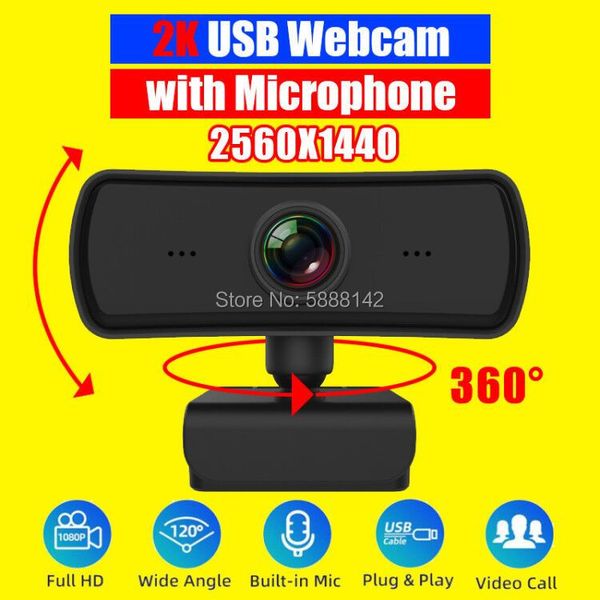 Webcam 1080p 60fps caméra Web ordinateur 360 USB caméra couverture 4k 2k caméra Internet ordinateurs de bureau Autofocus caméra microphone