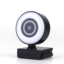 Webcam 1080p intégrée anneau lumineux conférence vidéo ordinateur caméra HD avec microphones pour Youtube en direct pas de mise au point automatique