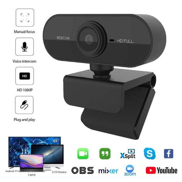 Webcam 1080P caméra Web HD avec Microphone prise USB caméra Web pour ordinateur Mac ordinateur portable de bureau appels vidéo en direct Mini caméra
