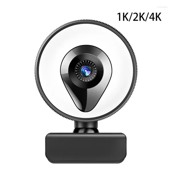 Webcam avec Microphone et anneau lumineux, caméra Web Plug Play, mise au point automatique, USB, pour PC de bureau et ordinateur portable