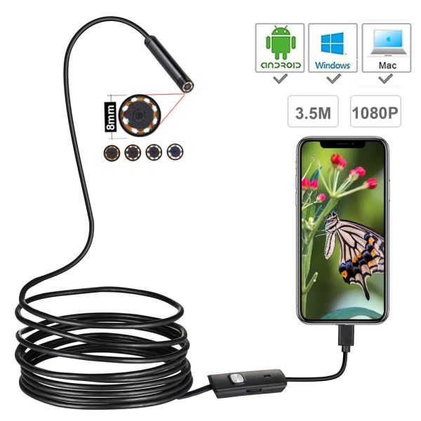 Webcams 1080p HD Mini Android Endoscope Caméra 1m 2m 3,5m 5m microUB / USB / Type C Caméra vidéo Caméra Snake Borescope Tube