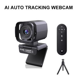 Webcams 1080p HD Webcam Auto -tracking Webcamera met afstandsbediening Microfoon Live Streaming Mini Camera voor pc -laptop desktop