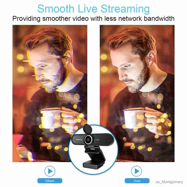 Webcams 1080p webcam avec un micro-webcam de micro-bruit avec une couverture de confidentialité à large caméra informatique pour les appels / conférence zoom / skype
