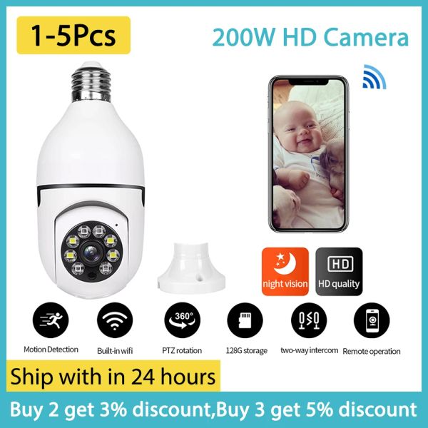 Webcams 15pcs Caméra de surveillance WiFi 2MP ampoule HD Sécurité vidéo IP Night Vision Camera bise