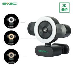 Webcams 2k 4MP HD webcam avec anneau microphone Embellir la caméra Web LED pour ordinateur PC Broadcast Mic Mic USB 5 Grades Touch Brightness