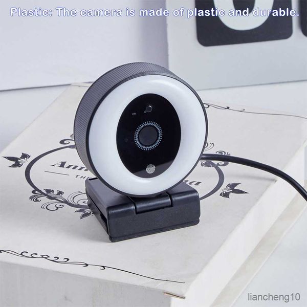 Webcams 2K Cámara de transmisión en vivo de alta definición Cámara web panorámica gran angular con anillo de luz R230728
