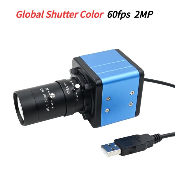 Cámaras web de 2MP Color Global Shutter USB Cámara 60FPS, 1600 X1200, Mini Box Webcam 2 Megapxiel, con lente CS Varifocal de 550 mm de 2.812 mm