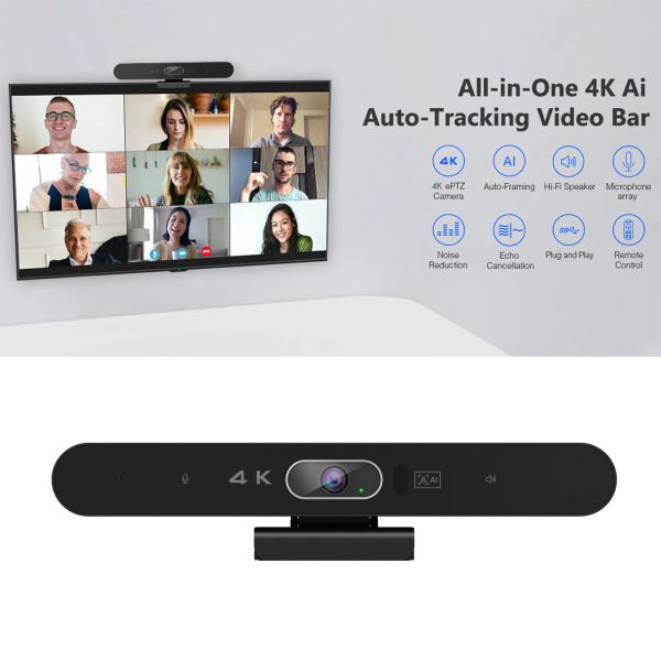 Webcams 4K Camera USB webcam hd Caméra vidéo avec microphone et haut-parleur AI Suivi du visage