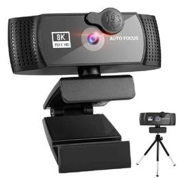 Webcams 8k 4K Camera réseau 2k 1080p Autofocus de caméra réseau HD complet avec microphone Plug USB Caméra réseau adaptée à PC Video Mini Camera J240518