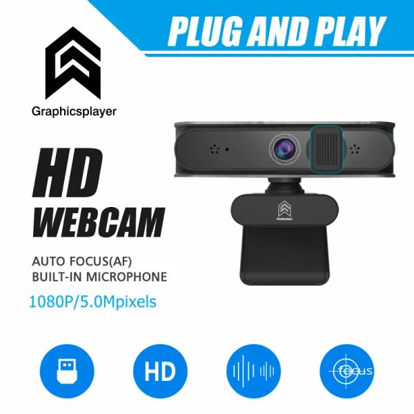 Webcams Auto Focus HD webcam 2.5k 5 millions de pixels 2592 * 1944 30fps caméra USB pour ordinateur PC Windows Android OS