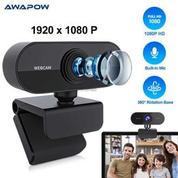 Webcams Awapow Webcam 1080P Full HD Web Cam avec Microphone caméra rotative pour ordinateur PC YouTube vidéo conférence d'appel USB 4K CameraL240105