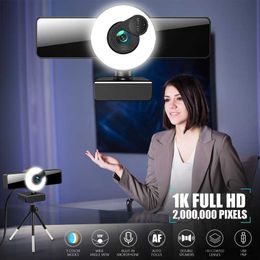 Webcams Computer Randapparatuur Webcam 4K Web Camera met Microfoon LED Light Mini voor Streaming Video Laptop PC R230728