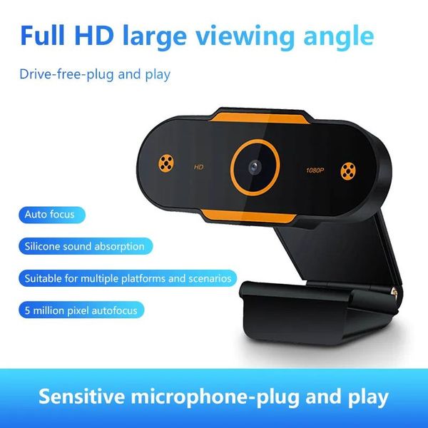 Webcams Full HD 1920X 1080P Webcam USB avec micro mini caméra d'ordinateur, rotatif flexible, pour ordinateurs portables, caméra de bureau éducation en ligne