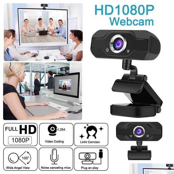 Webcams HD 1080p webcam avec microphone USB Driver Camera pour la diffusion en direct de la conférence vidéo de la conférence