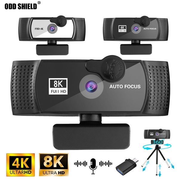 Webcams HD 8K 4K 1k Webcam Autofocus Computer WebCamera con micrófono Girar USB Plug Camera para PC Mac Laptop Desktop Skype 230518