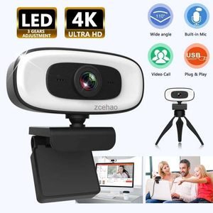 Webcams High Definition 4K-netwerkcamera met invullicht en microfoon USB-interface geschikt voor laptops voor videoconferenties op locatieL240105