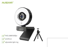 Webcams Huausdom AF660 FHD 1080P 60FPS Webcam Autofocus 75 graden Stream CAM met verstelbaar rechterlicht Gratis statief voor live streaming