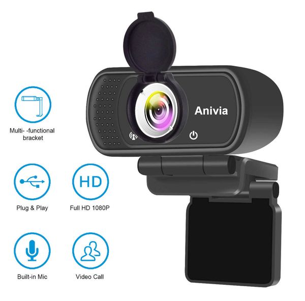 Webcams Mini Webcam Full 1080P Caméra Web vidéo Mise au point fixe avec couverture de microphone Web pour PC portable Android