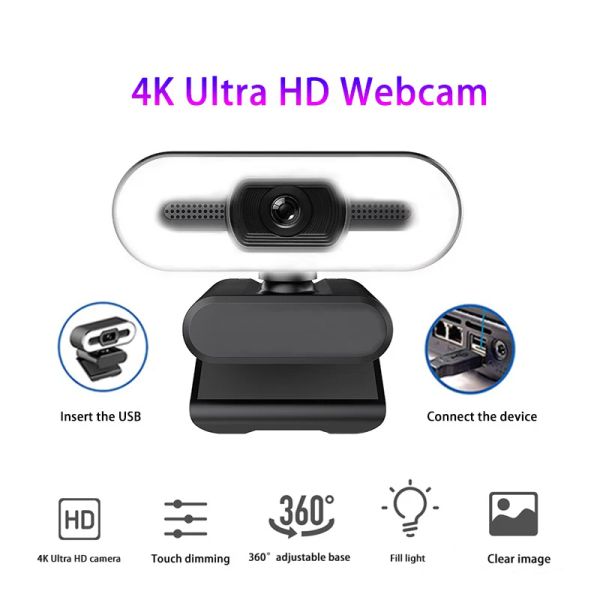 Webcams Nouveau webcam USB UltraClear 4K avec microphone pour caméra de bureau PC Broadcast Video Calling Conference Conference Film Remplante Light Web Cam