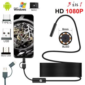 Webcams Nouveau endoscope USB de caméra Endoscope de 8,0 mm 1080p avec 8 LED 1/2 / 5m câble étanche d'inspection pour le borescope Android PC