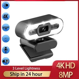 Webcams Tragbare Full HD 1080P 2K 4K Webcam PC Laptop Autofokus Webcam Live-Streaming flexibel mit Mikrofon Live-Übertragung mit LichtL240105