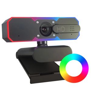 Webcams RVB LED Light Game webcam 1080p 60fps USB Camera pour jeu PC ordinateur web cam avec microphone 7 Changement de couleurs