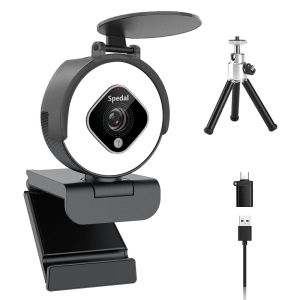 Webcams Spedal 962pro HD 1080p 60fps webcam USB avec caméra Web Ring Light avec couverture de confidentialité microphone incluse pour PC / ordinateur portable / Mac
