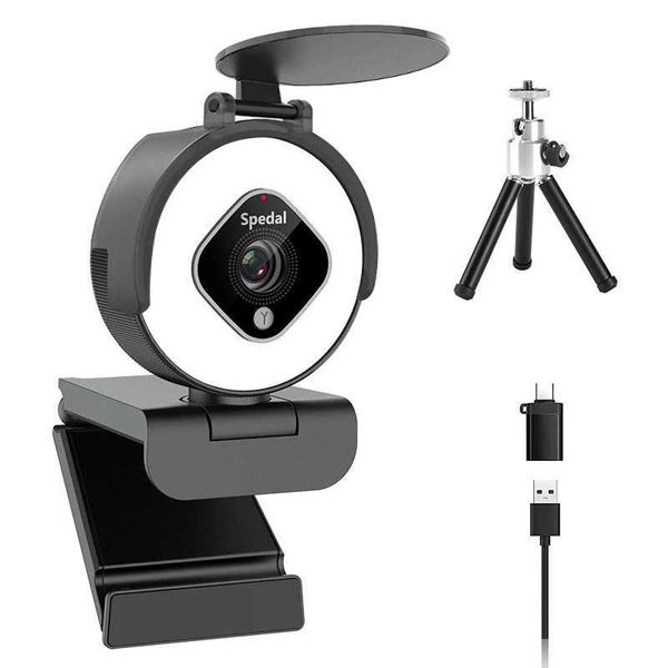 Webcams Speedal 962pro HD 1080p 60fps USB Network Camera avec caméra de réseau de réseau d'éclairage annulaire et couvercle de confidentialité du microphone adapté au PC / ordinateur portable / Mac J240518