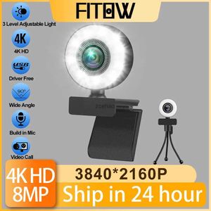 Webcams Taida 1080P 2K 4K HD Webcam met ringvullicht Laptop PC Computer Live-uitzending Camera Video Webcamera Microfoon WebcamL240105