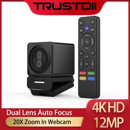 Webcams Taida 12mp 4K Webcam 30fps60fps Dual Lens USB Web Cam met microfoon Auto Focus Living Stream Camera 20x Zoom voor YouTube