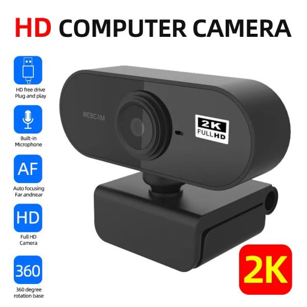 WebCams USB WebCam 1080p Mini Camera 2K Cámica web Full HD con micrófono Autococus Cámara web para la computadora portátil de computadora PC Cámara en línea