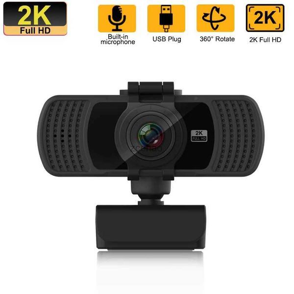 Webcams USB Webcam 2K 25fps Caméra d'ordinateur Internet avec micro Rotation Web Cam pour ordinateur de bureau Réunion Streaming Appel vidéo WorkL240105