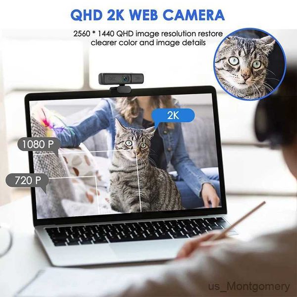 Cámaras web USB Webcam 4 millones de píxeles QHD Personal Computer 2K Webcam Autococus para computadora portátil Desktop Oficina de la oficina Home Micrófono HD 1080P